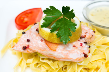 tasty pasta with salmon