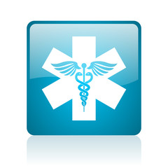 caduceus blue square web glossy icon