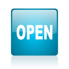 open blue square web glossy icon