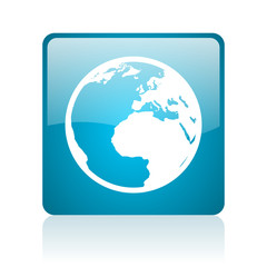 earth blue square web glossy icon