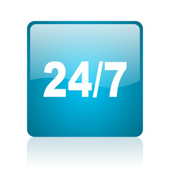 24/7 blue square web glossy icon