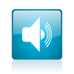 volume blue square web glossy icon