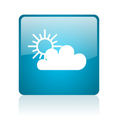 weather forecast blue square web glossy icon