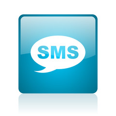 sms blue square web glossy icon