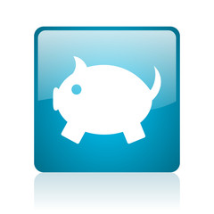 piggy bank blue square web glossy icon