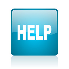 help blue square web glossy icon