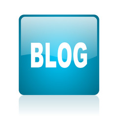 blog blue square web glossy icon