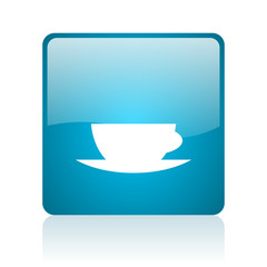 coffee cup blue square web glossy icon