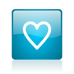heart blue square web glossy icon