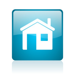 home blue square web glossy icon