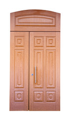  wooden double door. Isolated over white
