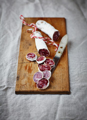 Spanish Salami on Wooden Board