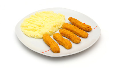 chicken fingers, mashed potatoes