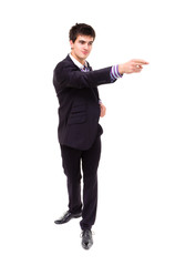 young businessman pointing to something