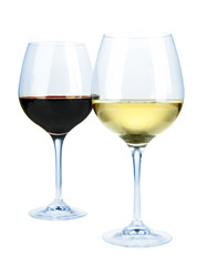 Two glasses of  red and white wine, isolated on white