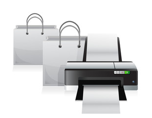 printer and shopping bags
