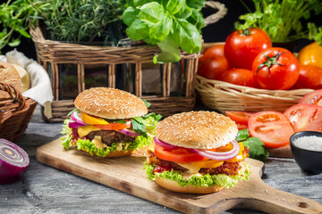 Two homemade burgers made ​​from fresh vegetables
