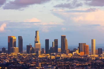 Deurstickers Los Angeles Los Angeles centrum bij zonsondergang