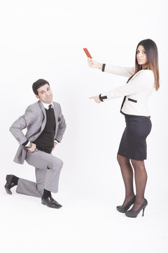 business woman showing executive red card