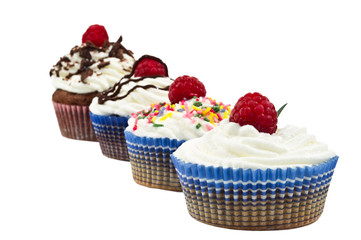 choclot muffins with berries and whipped cream