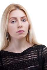 Fototapeta premium Close up portrait of a caucasian girl isolated on white