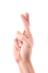 Letter 'R' in sign language, on a white background