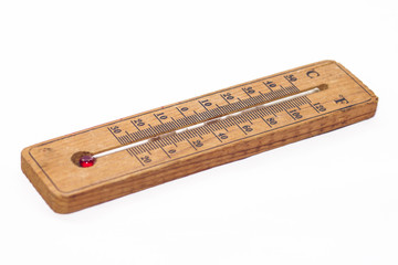 The old design of thermometer on white background.
