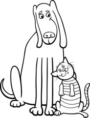 dog and cat cartoon for coloring book