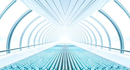 futuristic escalator inside contemporary airport