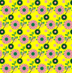 Frühlingsmuster Mit Blumen auf Gelb