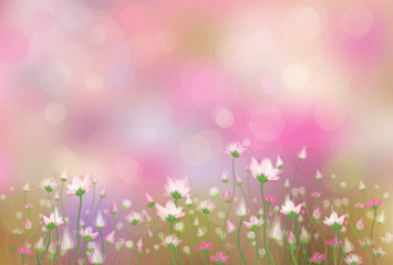 Vector of flowers on spring bokeh background.