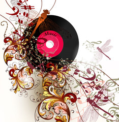 Creative music background with notes and ornament