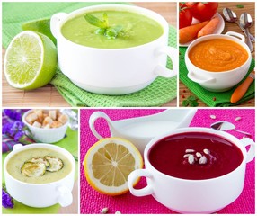 Collage of cream soup for menu