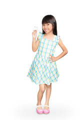 Asian little girl with white frangipani flower in her hand