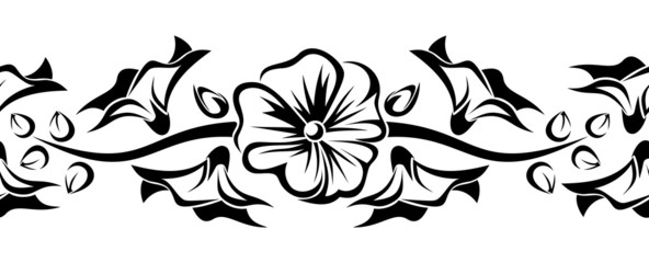 Horizontal seamless vignette with mallow flowers. Vector. © naddya
