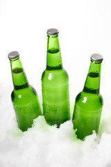 beer bottles in snow