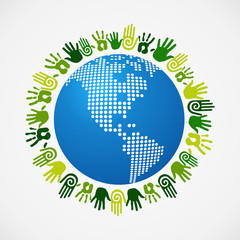 Go green diversity human hand American map