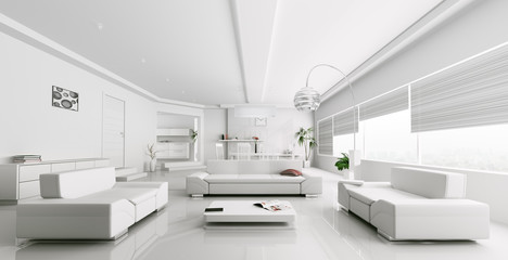 Fototapeta na wymiar Interior of modern white living room rendering