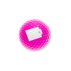 Pink golf ball with blank label - isolated over white
