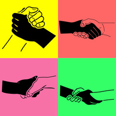 Handshake glossy black icon, vector illustration.