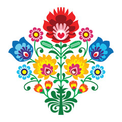 Folk embroidery with flowers - traditional polish pattern - obrazy, fototapety, plakaty