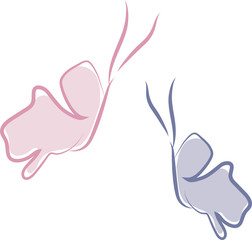 Schmetterlinge in rosa und lila, zartes Logo für Kindersachen