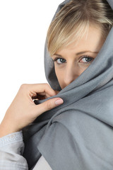 Woman with grey shawl