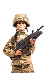 Fototapeta premium Young soldier with rifle