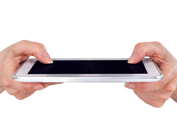 Hands and fingers on the tablet PC