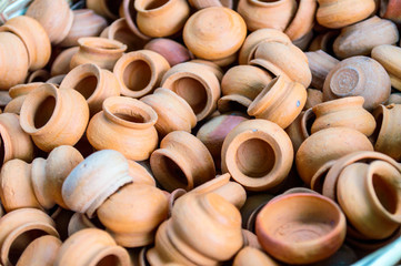 The group of small clay pots, use for background.