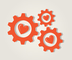 Gears of Love. Abstract red gears with hearts