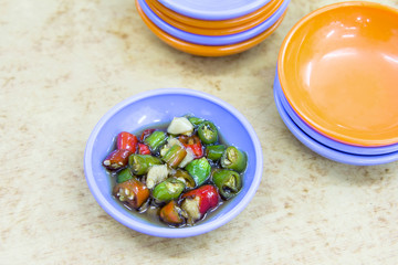 Dish of Hot Chili Peppers in Soy Sauce