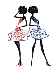 Fotobehang Twee silhouetten van meisjes in zomerjurken © shinshilla