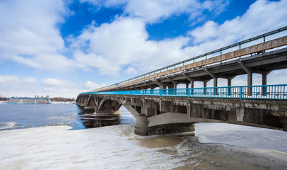 Metro bridge in winter Kyiv city